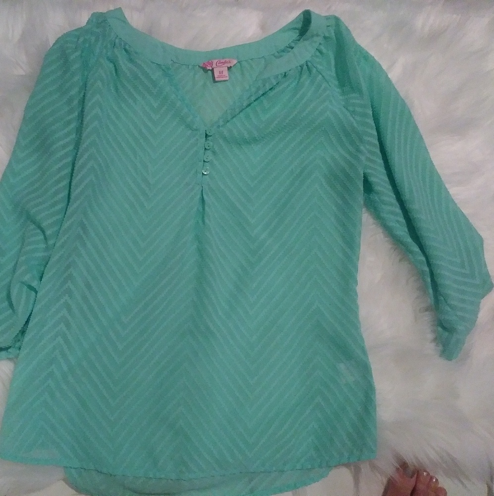 Candies Seafoam Mint Green Top Bloude Sheer 3/4
